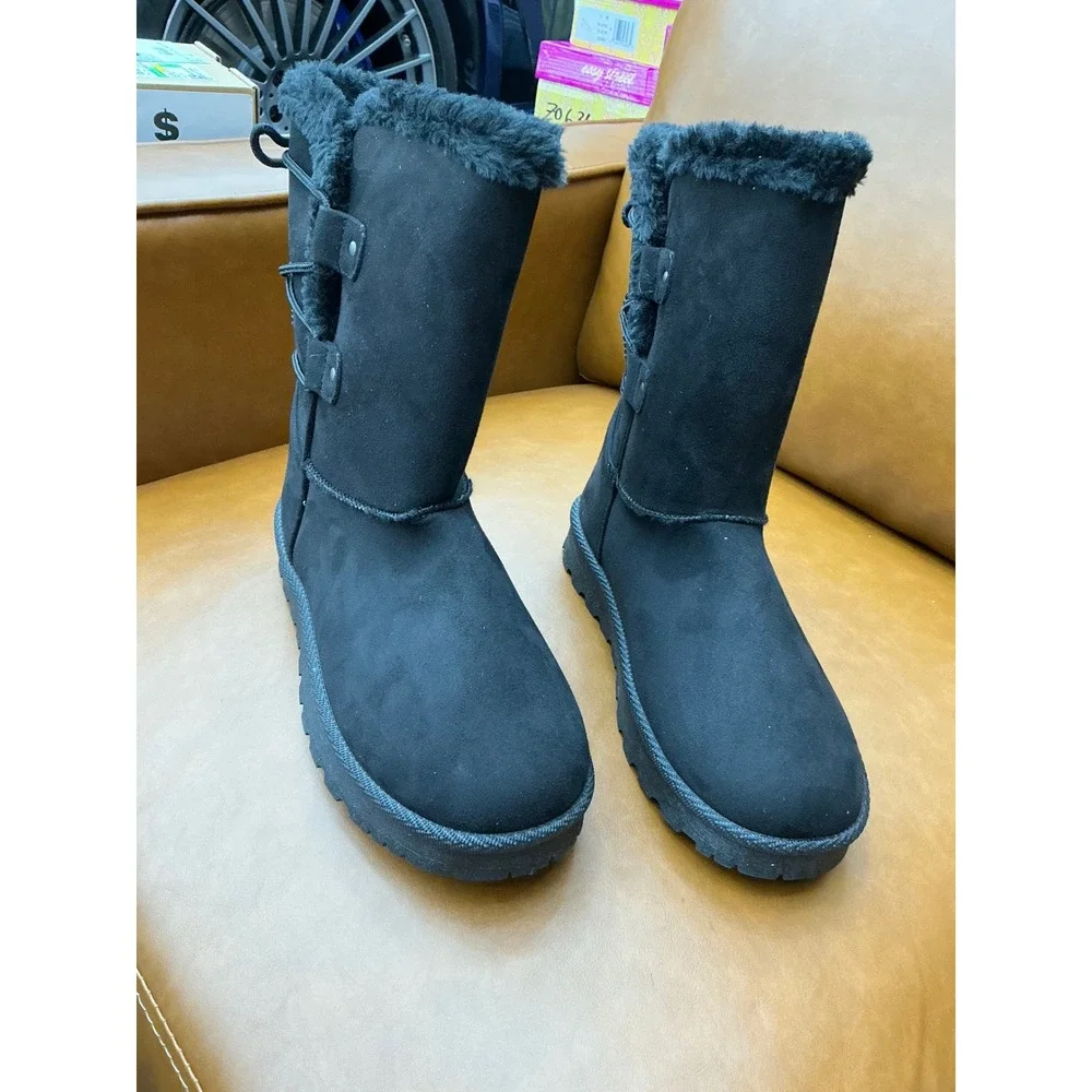 Pop Melodius Winter Boots Womens 7 Black Faux Fur Suede Sidelace